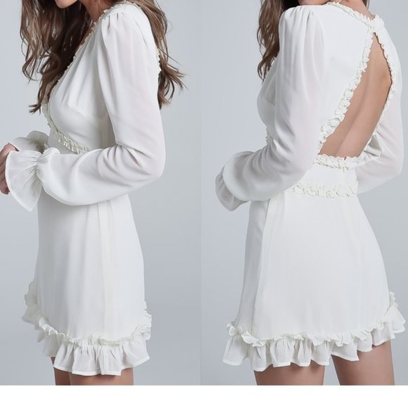 WOVEN RUFFLED OPEN BACK MINI DRESS - Picture 1 of 6